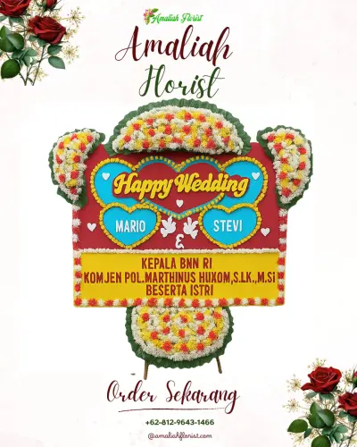 Karangan Papan Bunga Pernikahan di Cineam